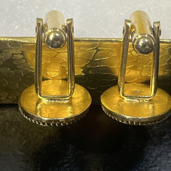 Vtg Gents Cufflinks Abalone Shell & Yellow Gold Plated Links MCM Retro Wedding - Picture 4 of 5
